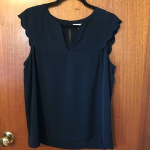 41 Hawthorn Dawney Scallop Trim Blouse in Navy